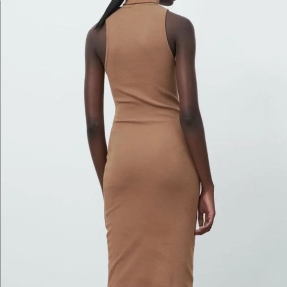 Bodycon Ribbed Turtleneck, Sleeveless Dress Midi - Picture 5 of 5